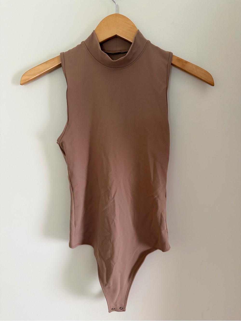 Abercrombie & Fitch Sleeveless Mock Neck Bodysuit in Brown Taupe